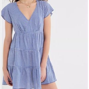 Urban Outfitters blue gingham v neck dress